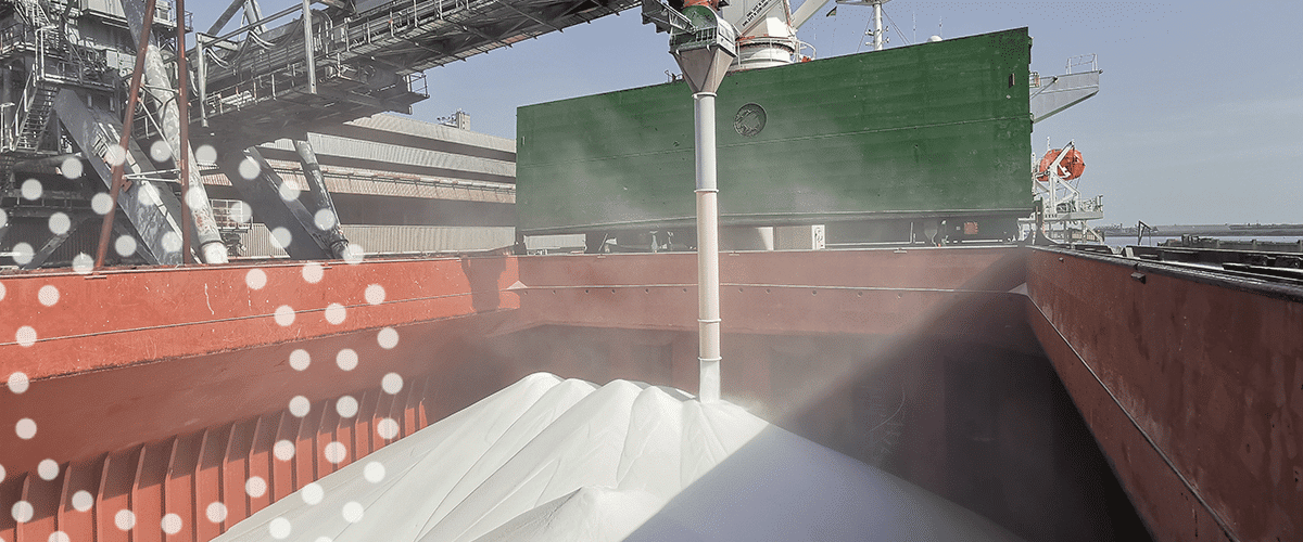 Nitrogen fertilizer being loaded to a ship.